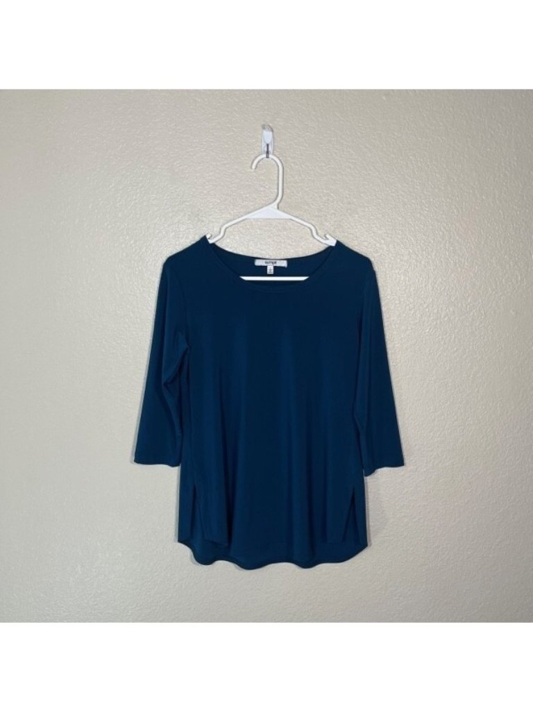 Sympli Top Womens 6 Blouse Stretch Long Sleeve Blue Solid